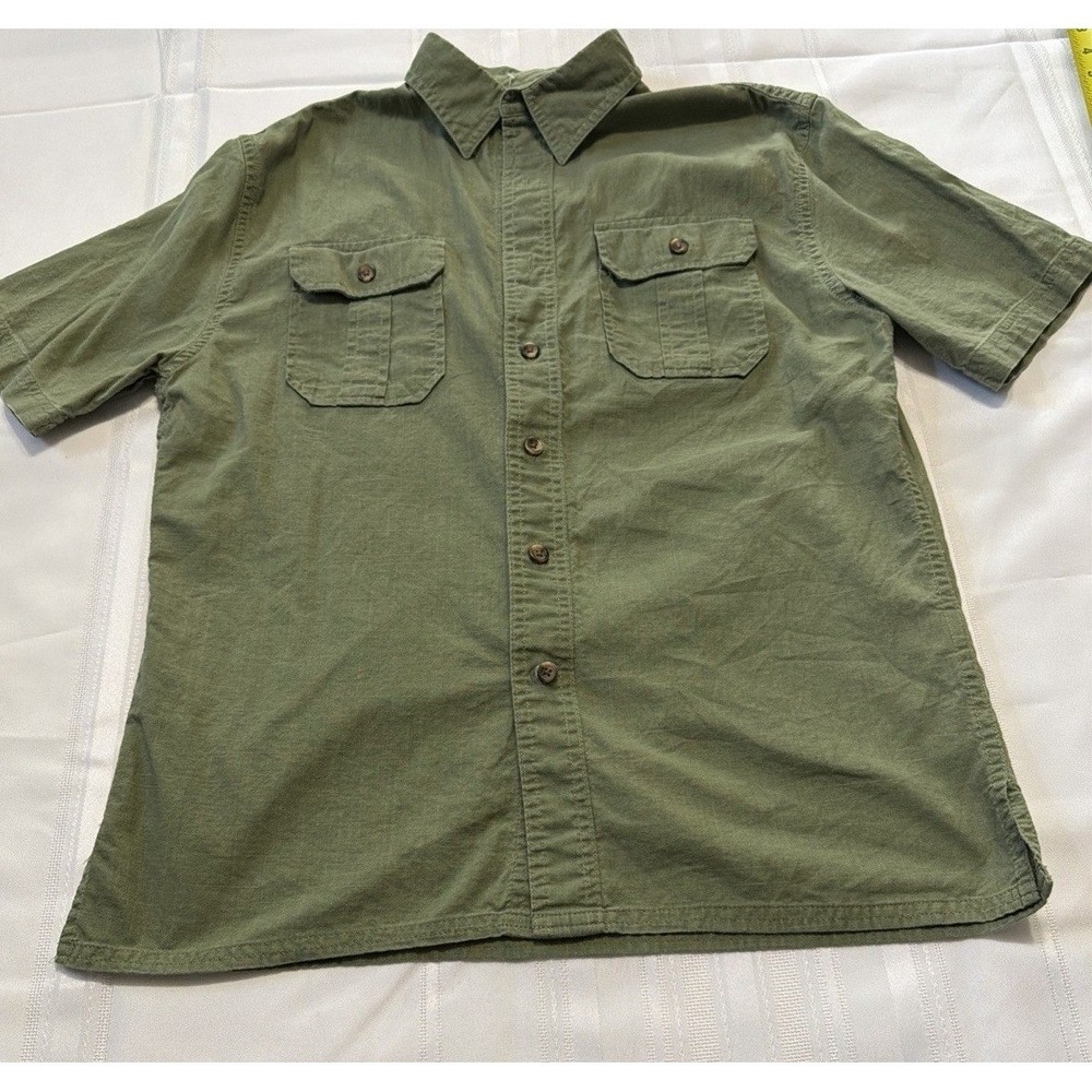 Croft & Barrow Mens Small Olive Green Short Sleeve Button Down Utility Shirt